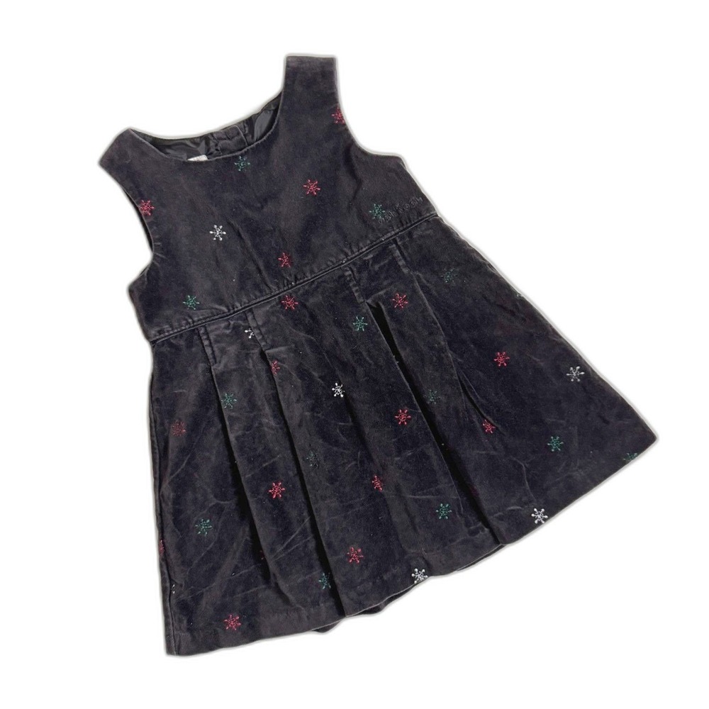 Vintage 90's Y2K OshKosh B'Gosh Black Velvet Holiday Snowflake Dress 3T